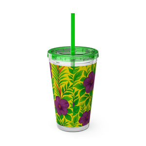 Tropical Tumbler with Straw | 16 oz: Midnight Flower Yellow
