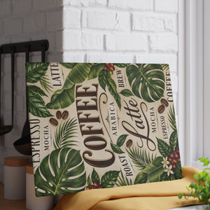 Glass Coffee Station Tray, 2 Sizes – Tropical Latte & Espresso Typography