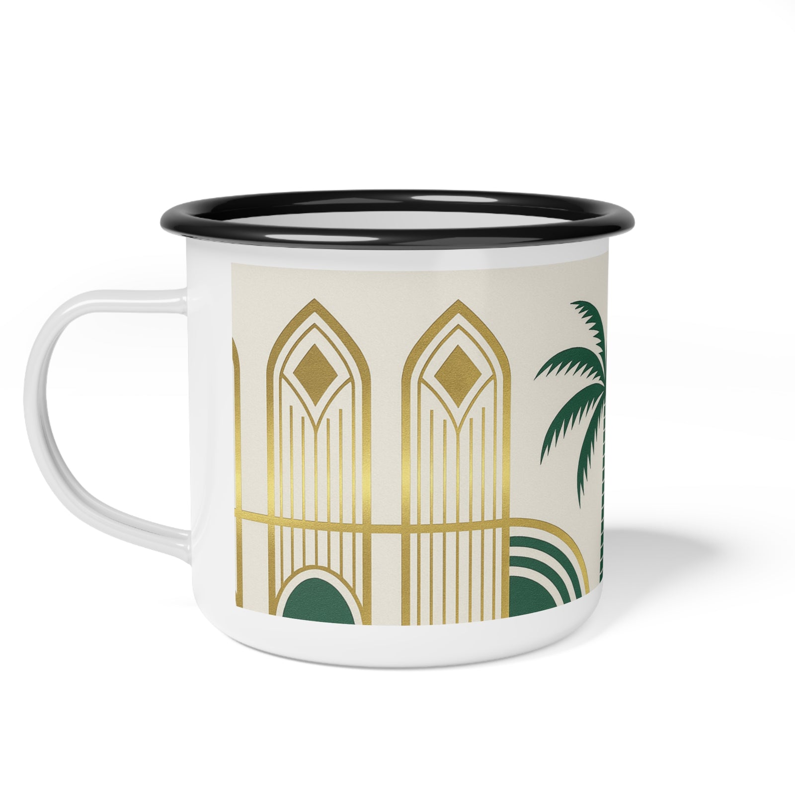 Enamel Camp Cup — Art Deco Palm & Windows