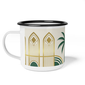 Enamel Camp Cup — Art Deco Palm & Windows