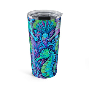20oz Tumbler — Seahorse Trio Insulated Travel Cup, Turquoise Pop