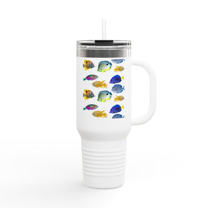 School of Fish/White Insulated Travel Mug - 40oz - Perfect for Outdoor Adventures