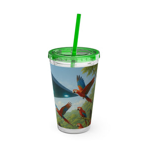 Tropical Tumbler with Straw | 16 oz: UFO and Parrots