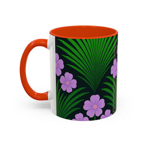 Accent Color Coffee Mug, Many Colors - 11oz & 15oz / Midnight Hibiscus Deco, Purple