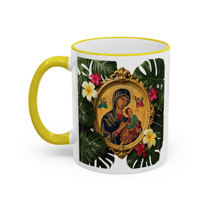 Accent Rim & Handle Coffee Mug, Religious ~ Our Lady of Perpetual Help, Monsteras