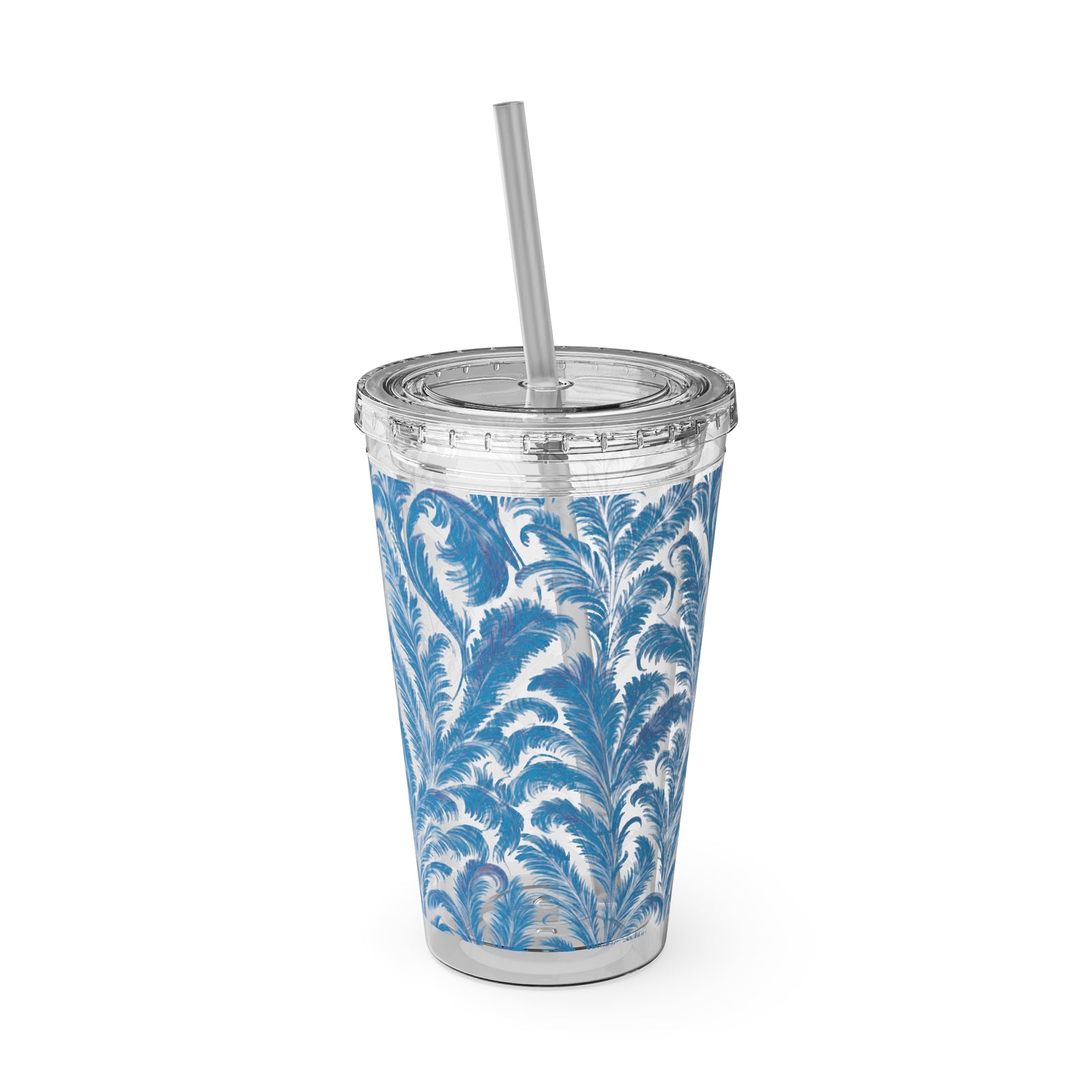 Tropical Tumbler with Straw | 16oz Colorful Travel Cup / Rocco Blues