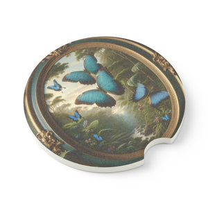 Soapstone Car Coaster - Framed Morpho Butterflies
