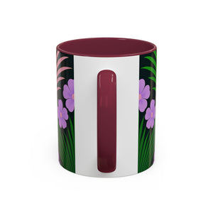 Accent Color Coffee Mug, Many Colors - 11oz & 15oz / Midnight Hibiscus Deco, Purple