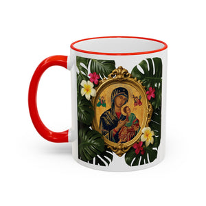 Accent Rim & Handle Coffee Mug, Religious ~ Our Lady of Perpetual Help, Monsteras