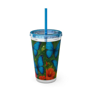 Tropical Tumbler with Straw | 16 oz : Morpho Butterflies Flight