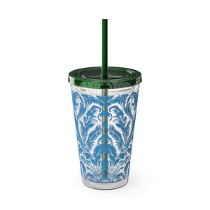 Tropical Tumbler with Straw | 16oz Colorful Travel Cup / Rocco Blues