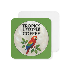 Bulk Hardboard Coffee Coasters - Parrot MOP Logo (50/100 pcs), green