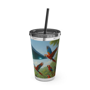 Tropical Tumbler with Straw | 16 oz: UFO and Parrots