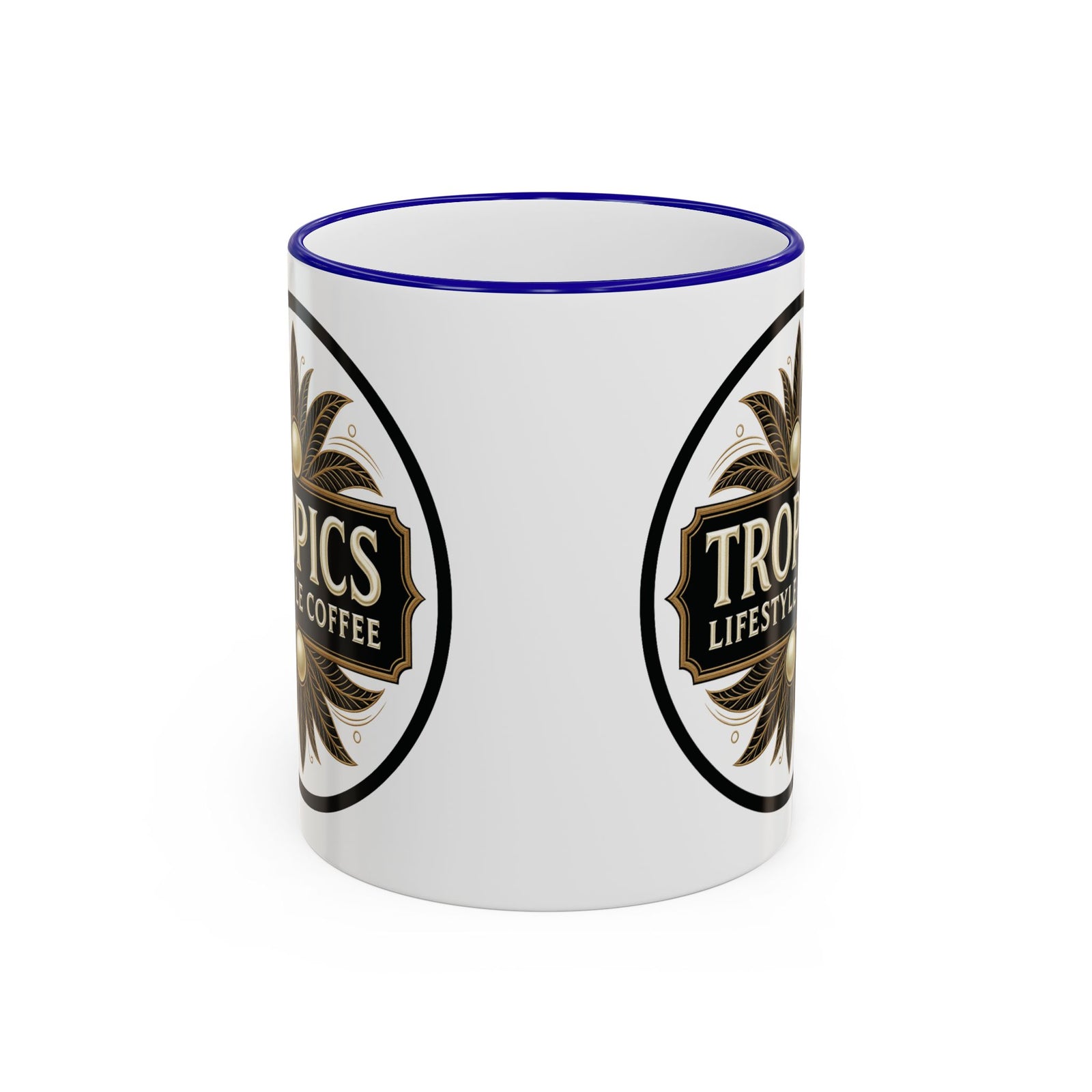 Accent Rim & Handle Coffee Mug — Tropics Lifestyle Coffee Pearl/Palm Logo