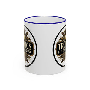 Accent Rim & Handle Coffee Mug — Tropics Lifestyle Coffee Pearl/Palm Logo