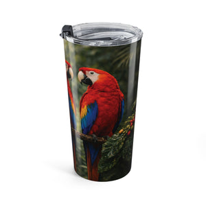 20oz Insulated Travel Tumbler — Colorful Macaw Parrot & Coffee Plants