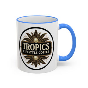 Accent Rim & Handle Coffee Mug — Tropics Lifestyle Coffee Pearl/Palm Logo
