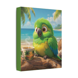 Tropical Beach Canvas - Lulu the Parrot Coffee Wall Art, Green