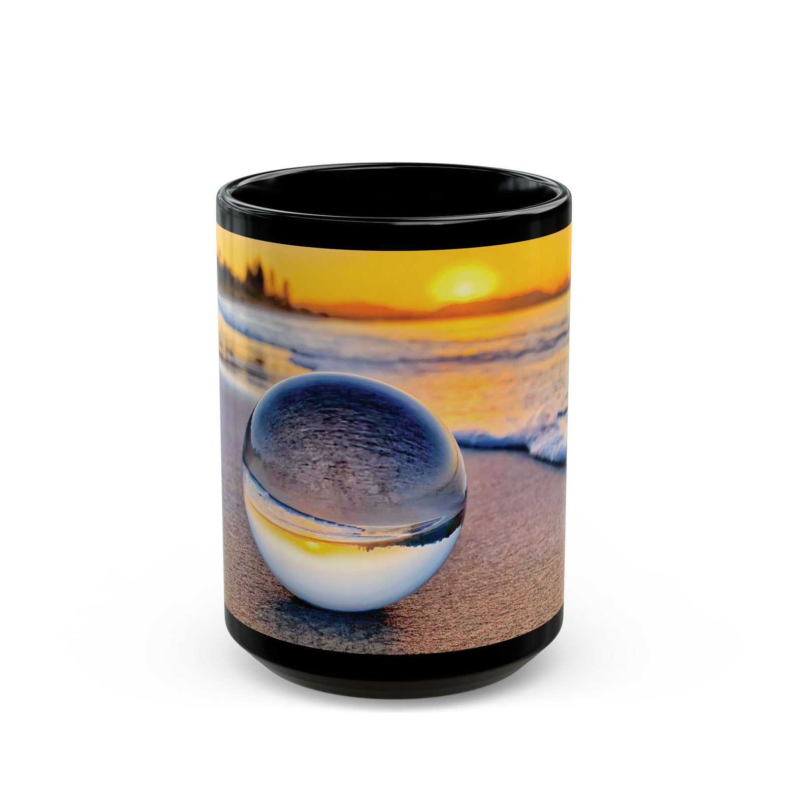 Black Coffee Mug ~ Sunrise Beach Crystal Ball