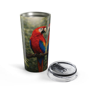 20oz Insulated Travel Tumbler — Colorful Macaw Parrot & Coffee Plants