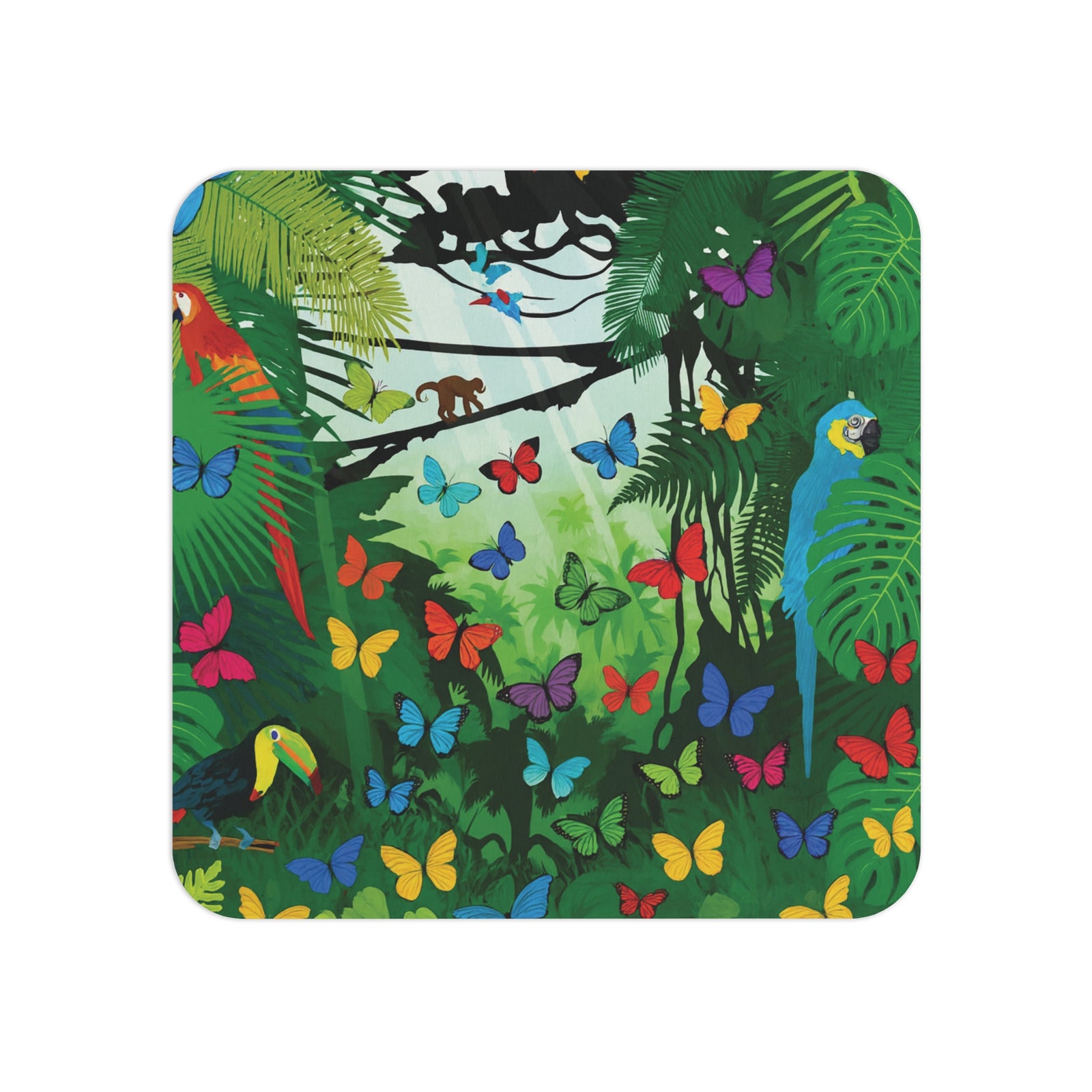 Bulk Hardboard Coffee Coasters - Colorful Parrots & Butterflies (50/100 pcs)
