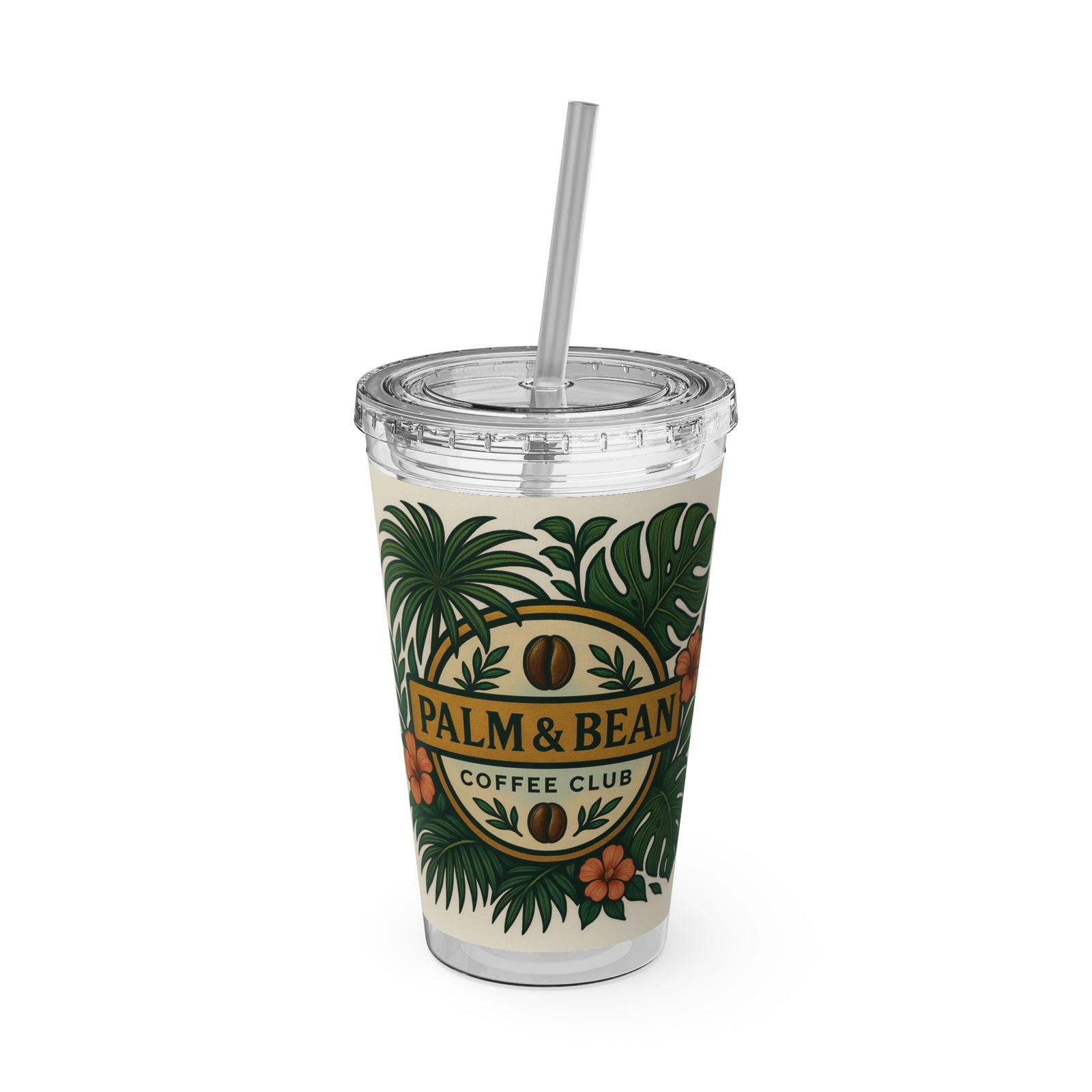 Tropical Tumbler with Straw | 16oz: Palm & Bean Coffee Club