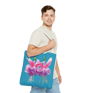 Two Fuschsias Tropical Flower Tote Bag/Turquoise - 3 Sizes