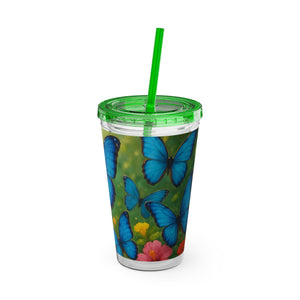 Tropical Tumbler with Straw | 16 oz : Morpho Butterflies Flight