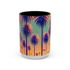Accent Color Coffee Mug (11, 15oz), 8 Colors - Sunset Palms