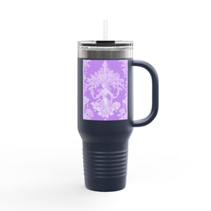 Insulated Travel Mug - 40oz - Perfect for Outdoor Adventures / Pearl Lady Toile/Amethyst
