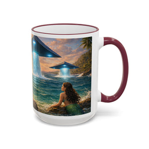 Accent Rim & Handle Coffee Mug — UFO & Mermaids