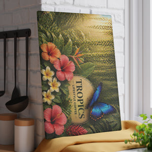 Glass Coffee Station Tray - 'Tropics Lifestyle Coffee Rainforest Butterfly