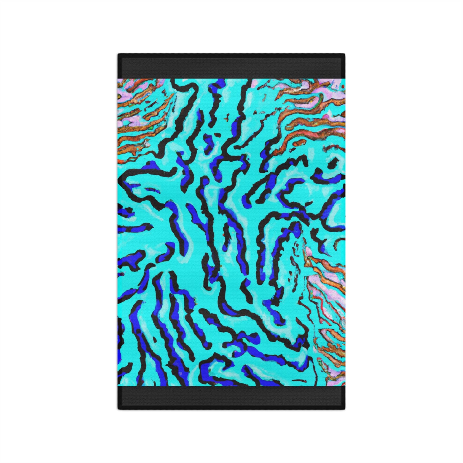 Microfiber Coffee/Tea Towel — Wild Coral, Turquoise/Black