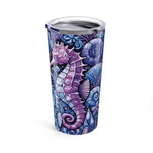 20oz Tropical Glossy Tumbler, Stainless Steel / Seahorse Trio, Blue
