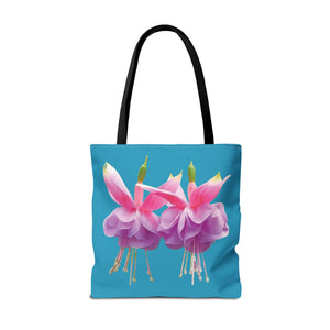 Two Fuschsias Tropical Flower Tote Bag/Turquoise - 3 Sizes