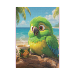 Tropical Beach Canvas - Lulu the Parrot Coffee Wall Art, Pink