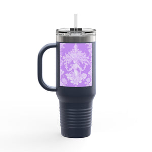 Insulated Travel Mug - 40oz - Perfect for Outdoor Adventures / Pearl Lady Toile/Amethyst