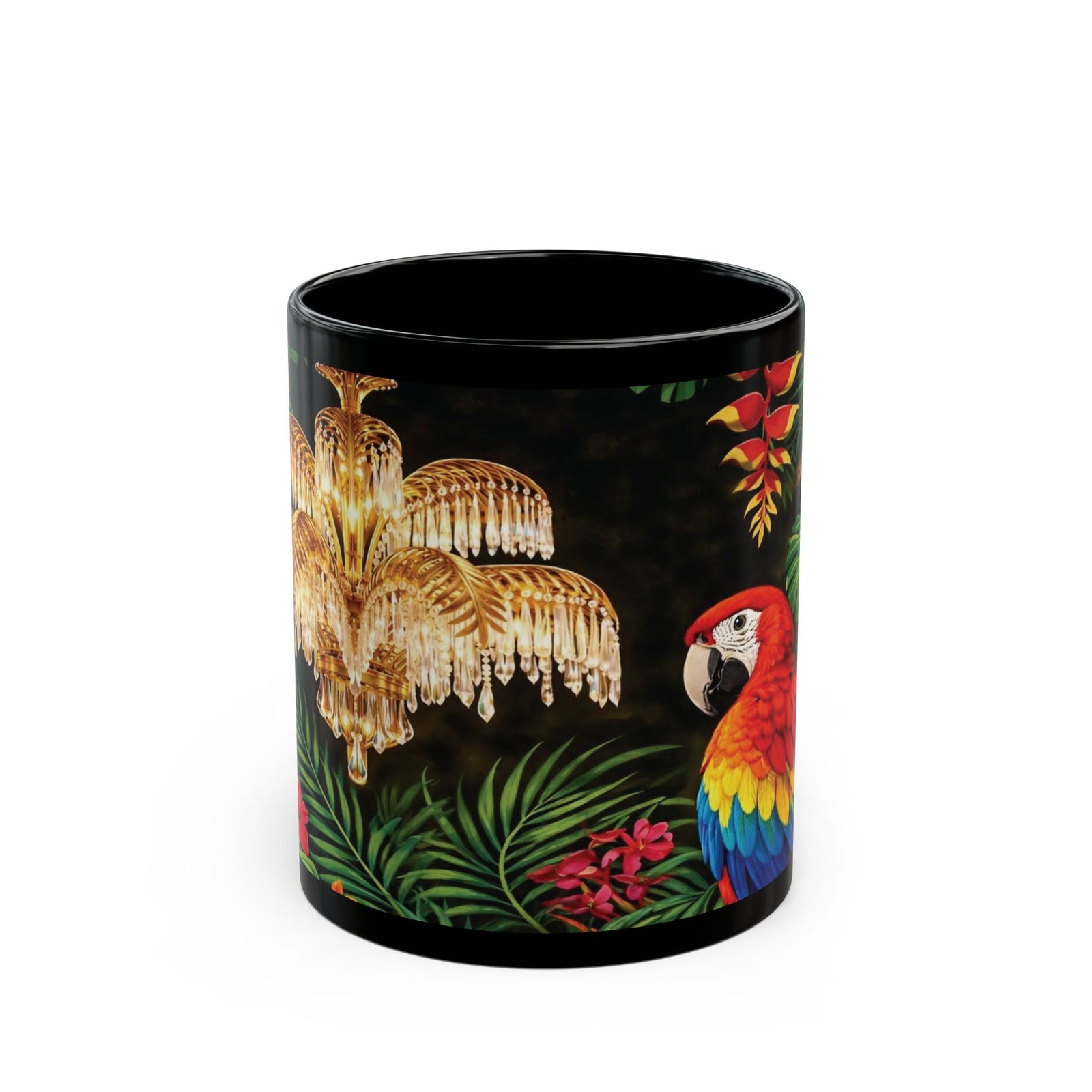 Tropical Parrot Black Mug – Colorful Macaw Coffee Cup (11oz/15oz)