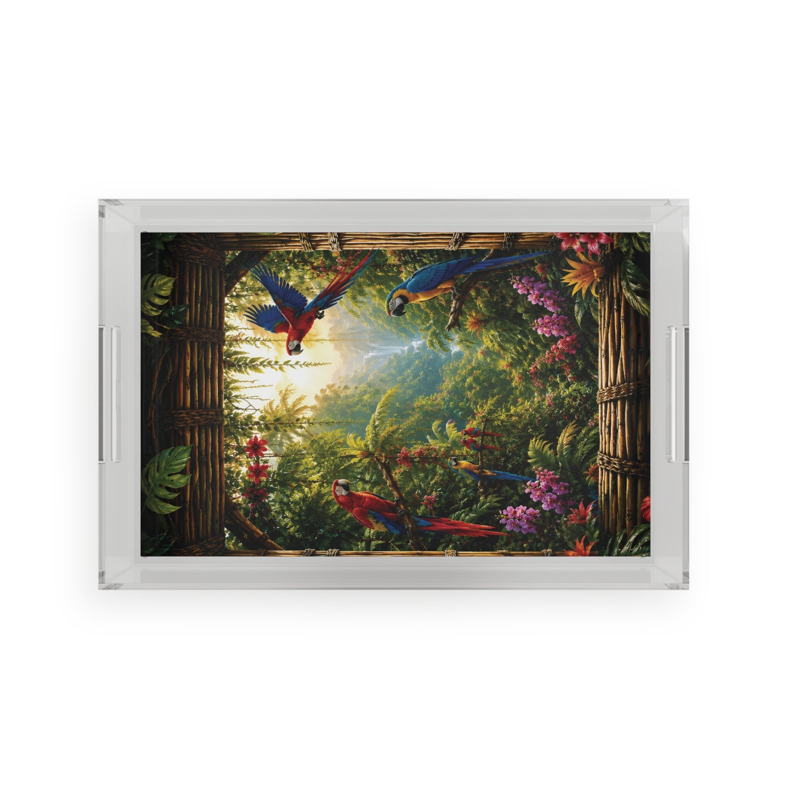Acrylic Coffee Station/Serving Tray ~ "Paradise Falls" Rainforest Parrots