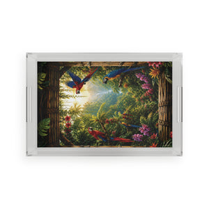 Acrylic Coffee Station/Serving Tray ~ "Paradise Falls" Rainforest Parrots