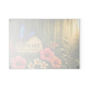 Glass Coffee Station Tray - 'Tropics Lifestyle Coffee Rainforest Butterfly