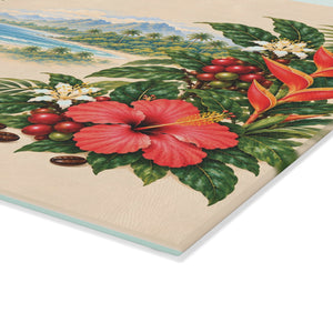 Tropical Parrot Glass Cutting Board – Hawaiian Hibiscus & Beach Kitchen Decor