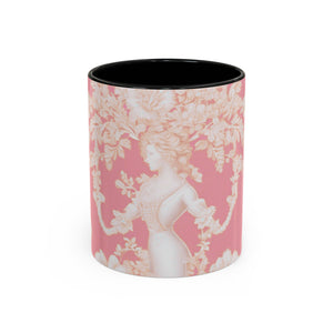 Accent Color Coffee Mug (11, 15oz), Pearl Lady Toile/Hibiscus Pink