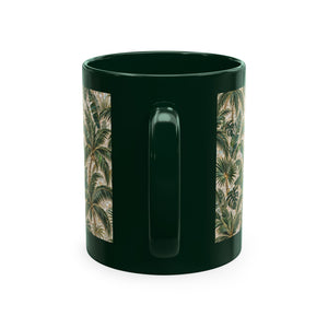 Tropical Ceramic Mug, 11 oz — Palm Mosaic Leaves Coffee Cup