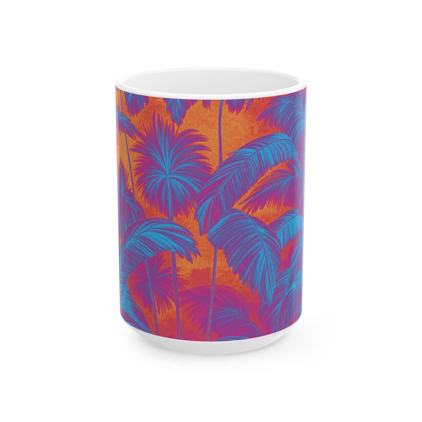 Ceramic White Mug - 11oz & 15oz, Palm Serenity, Heatwave