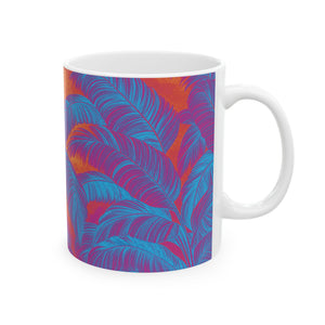 Ceramic White Mug - 11oz & 15oz, Palm Serenity, Heatwave