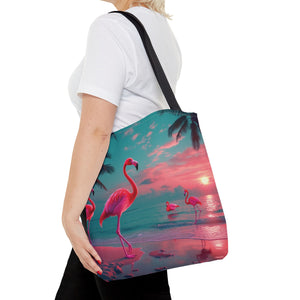 Neon Flamingos at Night Tote Bag - 3 Sizes