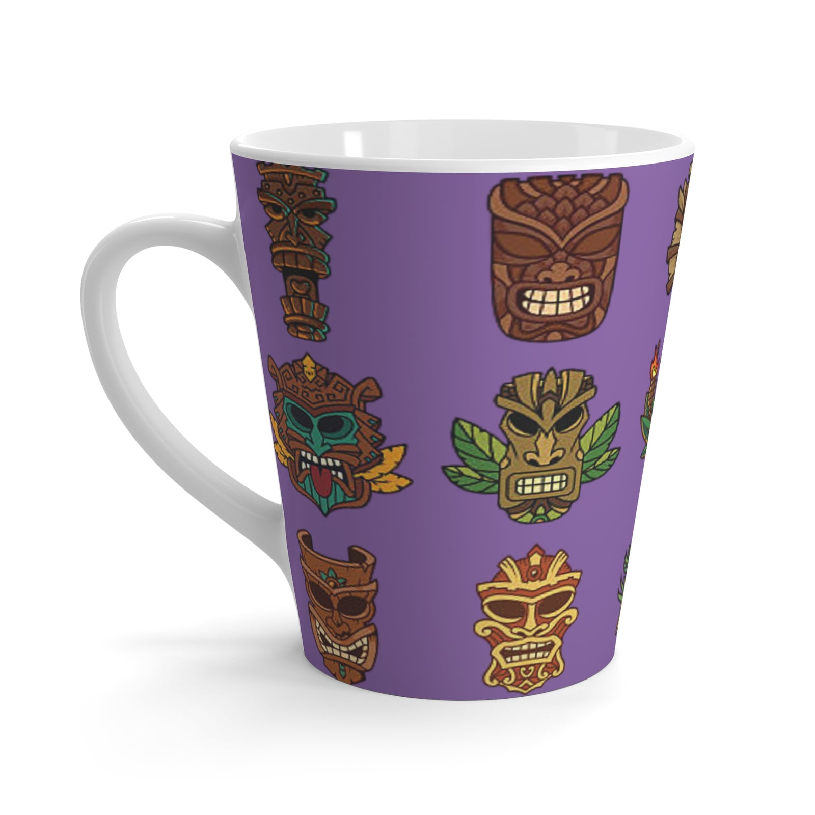 Latte White Mug - Tiny Tiki Dudes, Lt. Purple