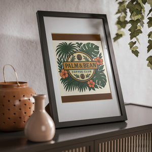 Tropical Framed Poster — Palm & Bean Coffee Club, Brown