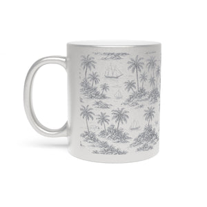 Tropical Metallic Mug, Silver - Tropical Trip Toile, Grey